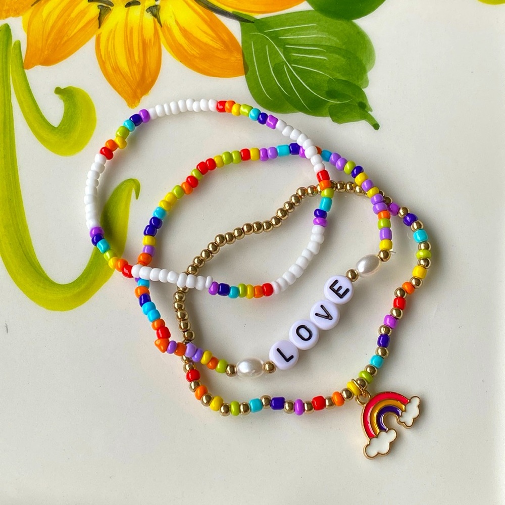 Rainbow Beaded Stretch Bracelet